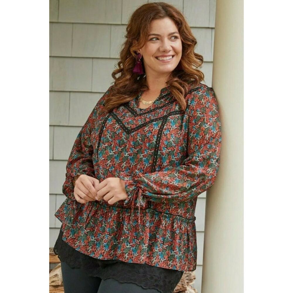 Matilda Jane Womans Sz Medium Blouse Floral Choose You Own Path Long Sleeve
